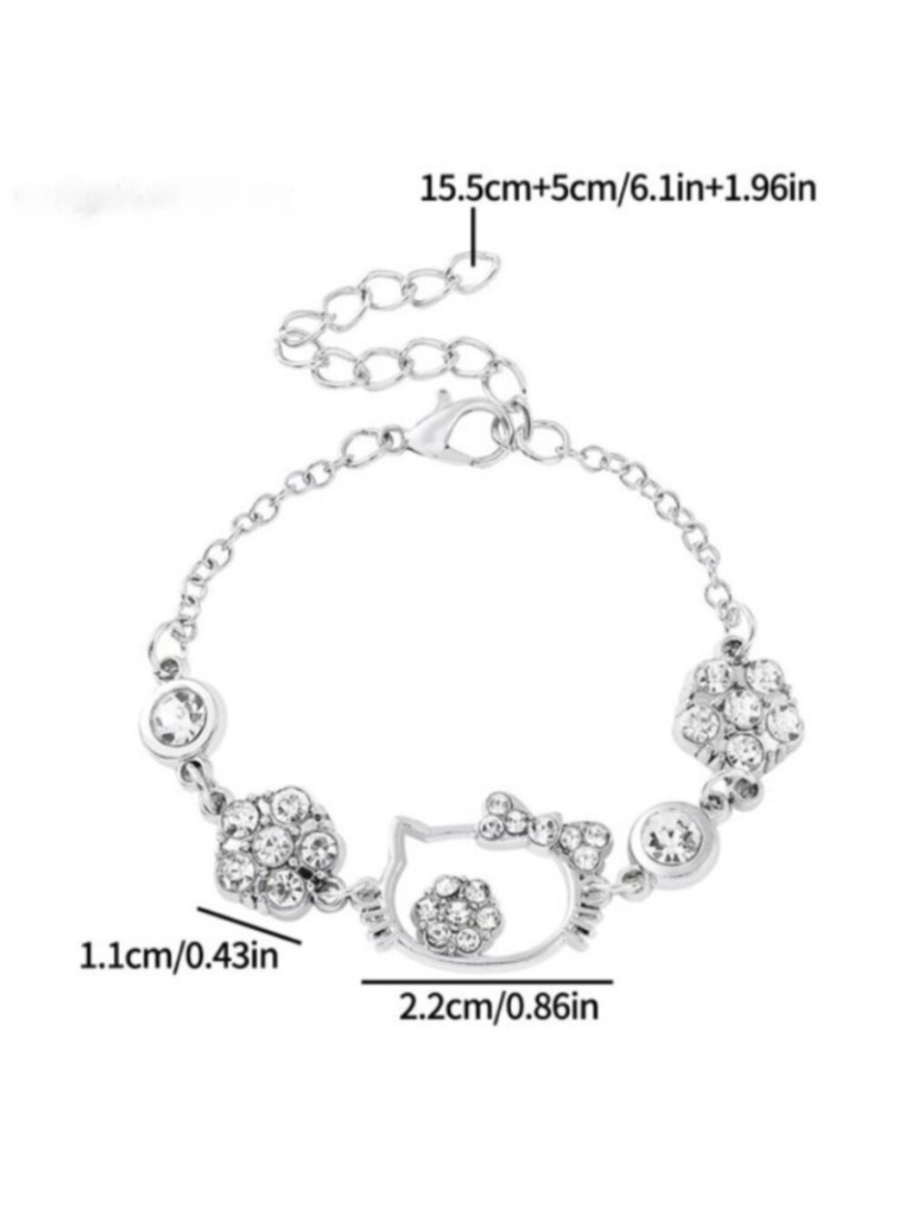 Hello Kitty Sanrio Silver Rhinestone Charm Bracelet – Adjustable Chain for Kids - Picture 6 of 6